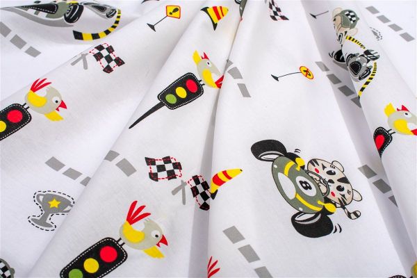 DIMcol Παπλωματοθήκη Εμπριμέ kids Animal Grand Prix 590 160X240 White-Olive 100% Cotton - Image 2