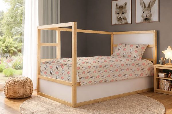 DIMcol Παπλωματοθήκη Εμπριμέ kids Floating Bunny 714 160X240 Beige-Salmon 100% Cotton