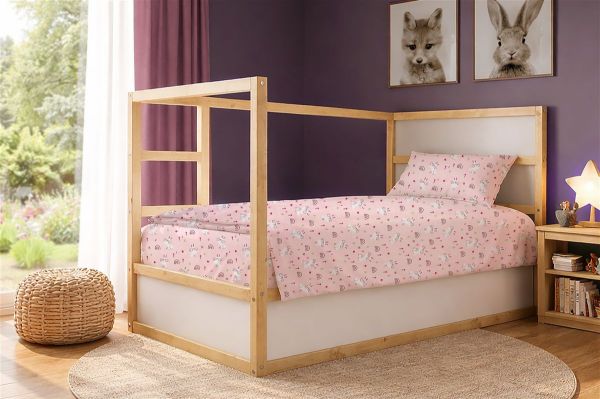 DIMcol Παπλωματοθήκη Εμπριμέ kids Rabbit Garden 585 160X240 Pink 100% Cotton