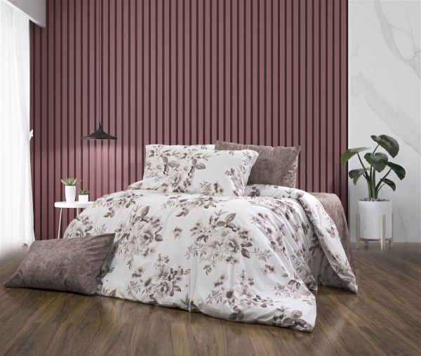 DIMcol Παπλωματοθήκη Εμπριμέ Βερονίκη 488 160X240 White-Mocha 70/30 Cott/Pol