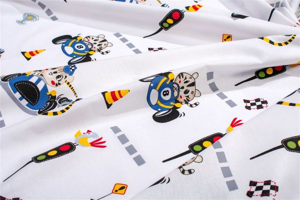 DIMcol Σεντόνια Εμπριμέ Σετ 2 τεμ kids Animal Grand Prix 589 160X240 White-Blue 100% Cotton - Image 2