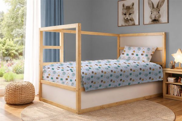 DIMcol Σεντόνια Εμπριμέ Σετ 2 τεμ kids Big Cats 28 160X240 Light Aqua 100% Cotton