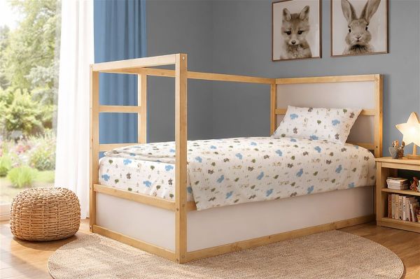 DIMcol Σεντόνια Εμπριμέ Σετ 2 τεμ kids Happy Safari 711 160X240 White-Sky Blue 100% Cotton