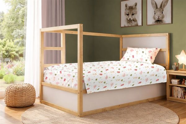 DIMcol Σεντόνια Εμπριμέ Σετ 2 τεμ kids Happy Safari 712 160X240 White-Pink 100% Cotton