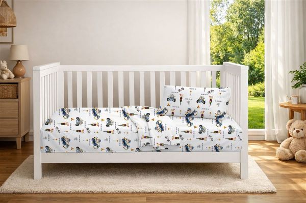 DIMcol Σεντόνια Εμπριμέ Σετ 3 τεμ bebe Animal Grand Prix 589 120X160 White-Blue 100% Cotton