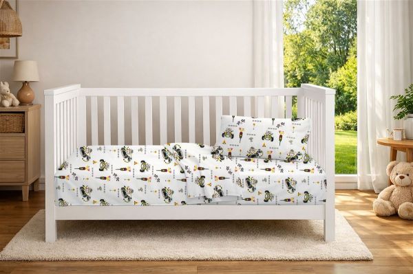 DIMcol Σεντόνια Εμπριμέ Σετ 3 τεμ bebe Animal Grand Prix 590 120X160 White-Olive 100% Cotton