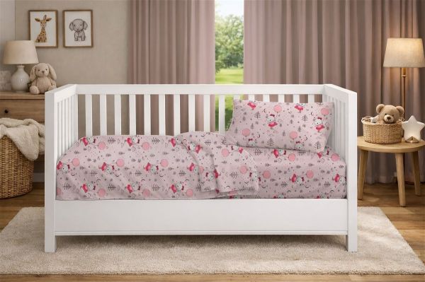 DIMcol Σεντόνια Εμπριμέ Σετ 3 τεμ bebe Ballerina Bear 598 120X160 Pink 100% Cotton