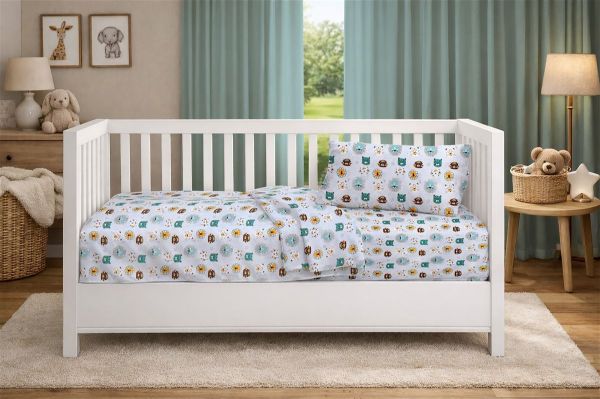 DIMcol Σεντόνια Εμπριμέ Σετ 3 τεμ bebe Big Cats 28 120X160 Light Aqua 100% Cotton
