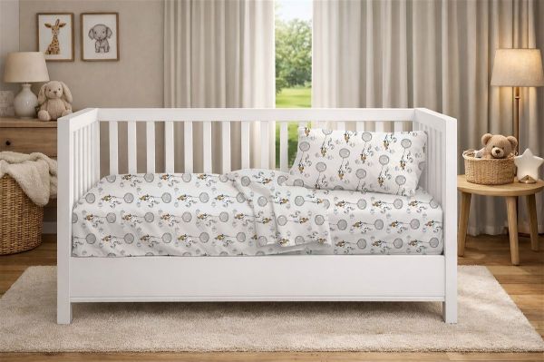 DIMcol Σεντόνια Εμπριμέ Σετ 3 τεμ bebe Floating Bunny 715 120X160 Grey 100% Cotton
