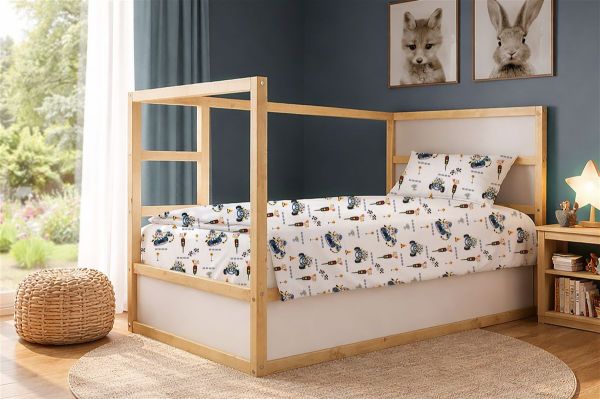 DIMcol Σεντόνια Εμπριμέ Σετ 3 τεμ kids Animal Grand Prix 589 160X240 White-Blue 100% Cotton