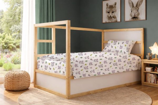 DIMcol Σεντόνια Εμπριμέ Σετ 3 τεμ kids Baby Foxes 594 160X240 White-Pastel Lilac 100% Cotton