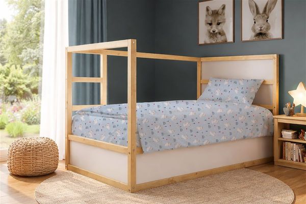 DIMcol Σεντόνια Εμπριμέ Σετ 3 τεμ kids Rabbit Garden 584 160X240 Sky Blue 100% Cotton