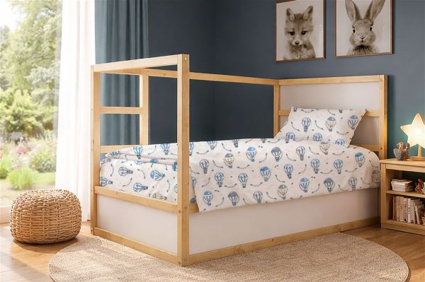 DIMcol Σεντόνια Εμπριμέ Σετ 3 τεμ kids The Floating Zoo 596 160X240 White-Blue 100% Cotton