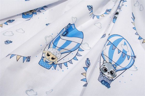DIMcol Σεντόνια Εμπριμέ Σετ 3 τεμ kids The Floating Zoo 596 160X240 White-Blue 100% Cotton - Image 2