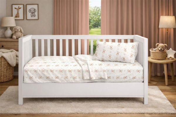 DIMcol Πάπλωμα Εμπριμέ bebe Newborn Bear 716 120x160 White-Beige 100% Cotton