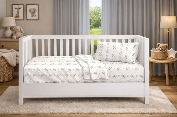 DIMcol Σεντόνια Εμπριμέ Σετ 3 τεμ bebe Newborn Bear 717 120x160 White-Grey 100% Cotton