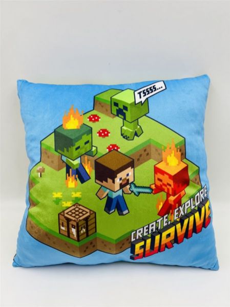 Mojang Βελούδινο Μαξιλάρι Mojang Minecraft 606 38X38 Light Green-Sky Blue 100% Velboa