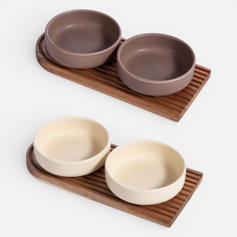 Πιάτο με Δίσκο Σετ 3Τεμ.Menti  Nef Nef Homeware, ΚΕΡΑΜ-ΞΥΛΟ